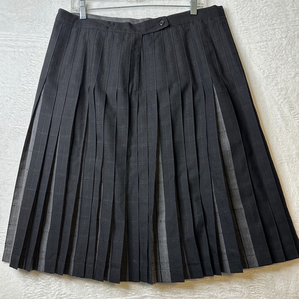 Pendleton Gray Pleated Grid Midi Skirt Made in USA Size 16 Academic Classic